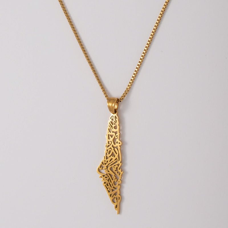 Palestine Calligraphy Map Necklace